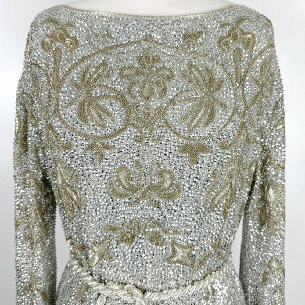Marchesa Beaded‎ Sequin Dress Gold Silver Formal Cocktail Size 4 - Picture 4 of 10